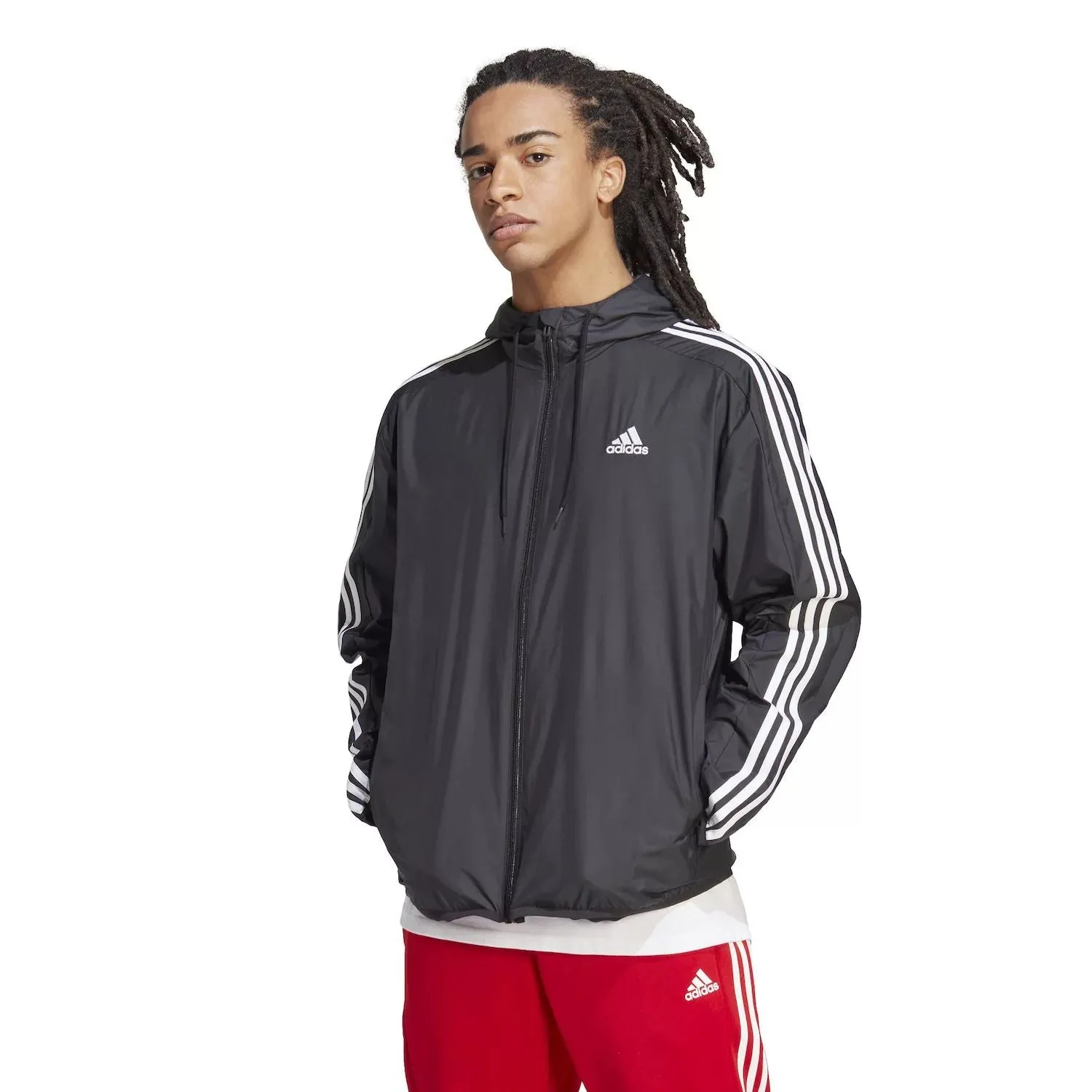 Essentials adidas Men's Woven 3 Stripe Windbreaker Black