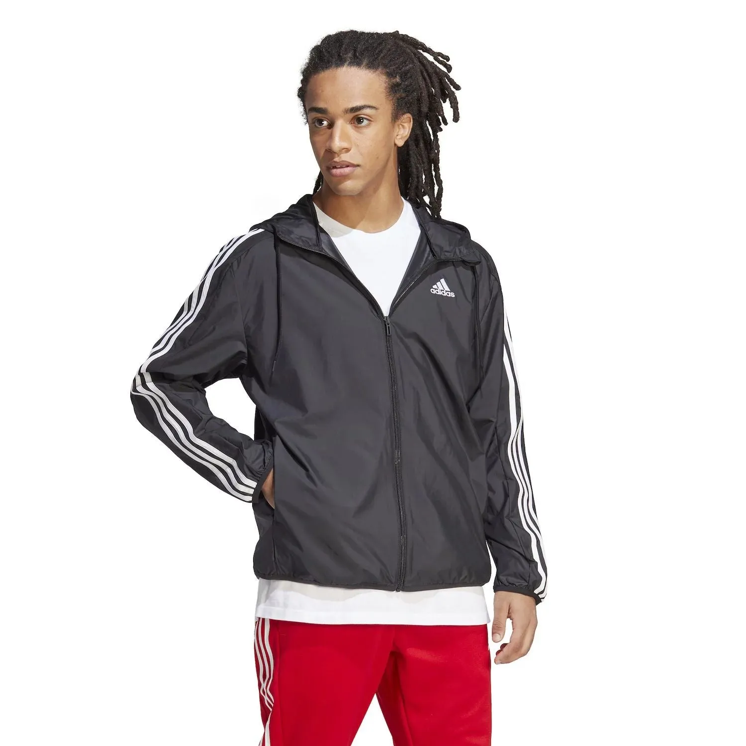 Essentials adidas Men's Woven 3 Stripe Windbreaker Black