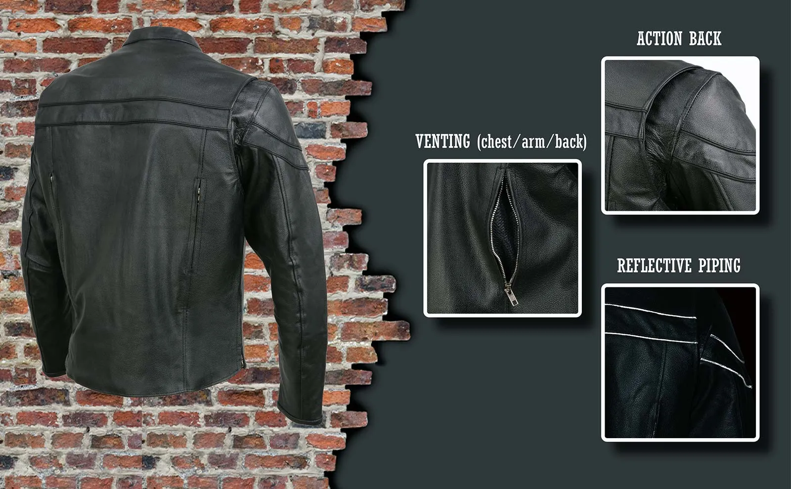 Event Leather Men's Black Sporty Scooter Crossover Motorcycle Riding Leather Jacket EL1408