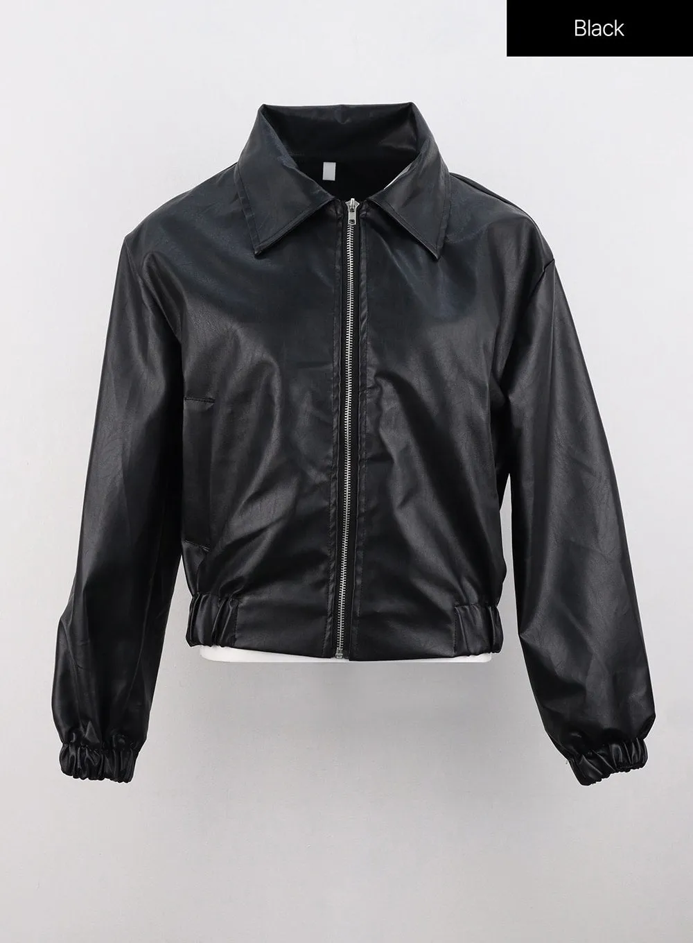 Faux Leather Bomber Jacket IS320