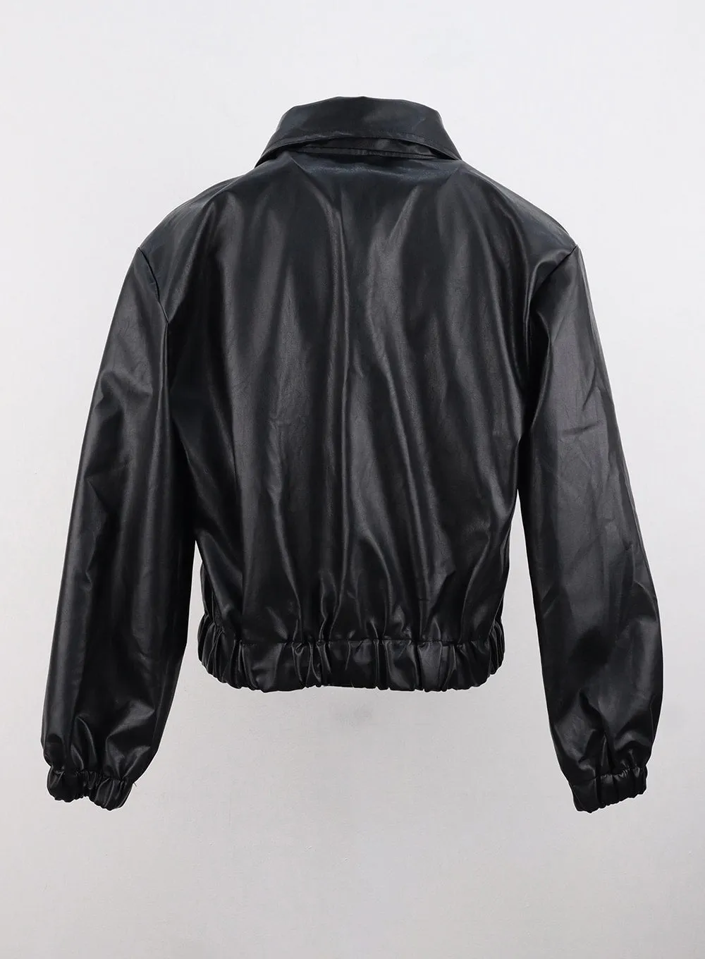 Faux Leather Bomber Jacket IS320