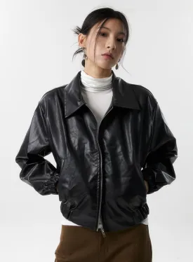 Faux Leather Bomber Jacket IS320