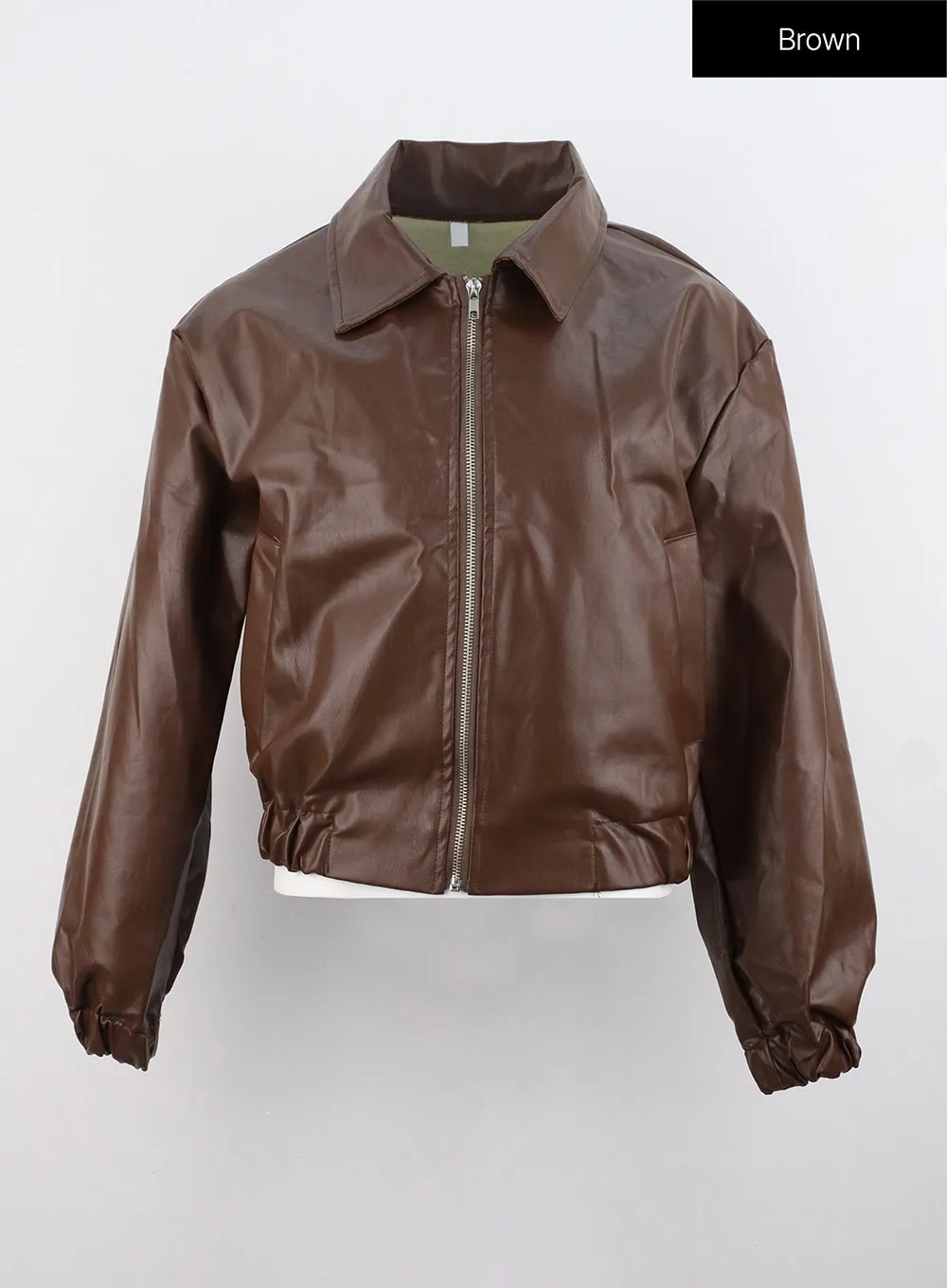 Faux Leather Bomber Jacket IS320