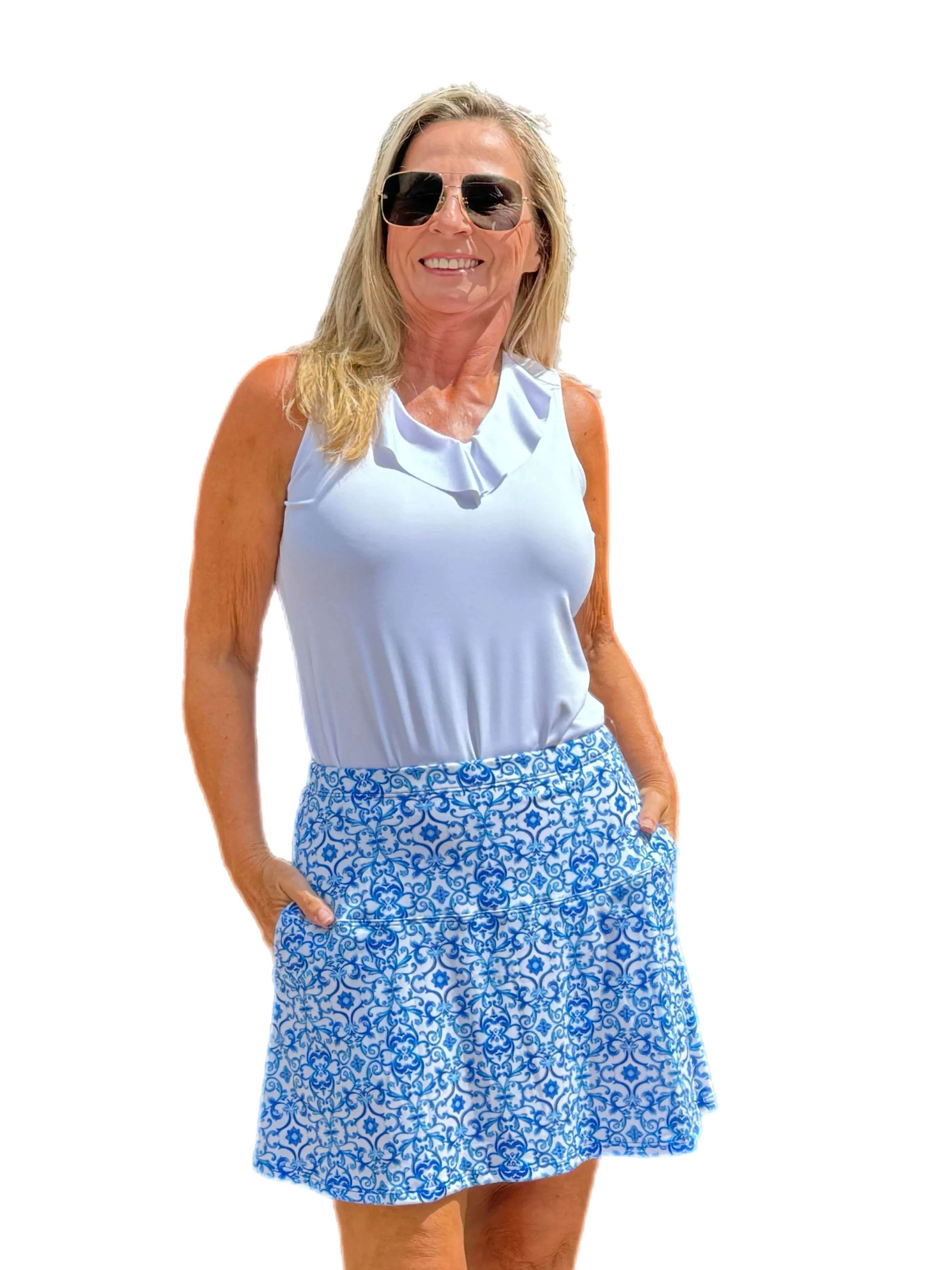 Flowy Skort with Side-Pockets Blue Flower Petals