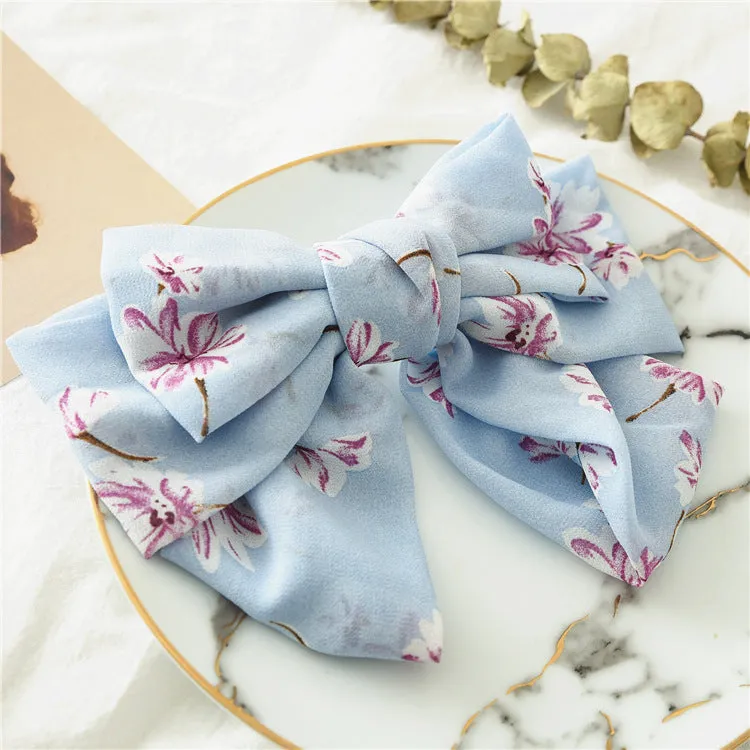 Girls Bow Floral Chiffon Barrettes Hair Ring