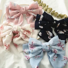 Girls Bow Floral Chiffon Barrettes Hair Ring