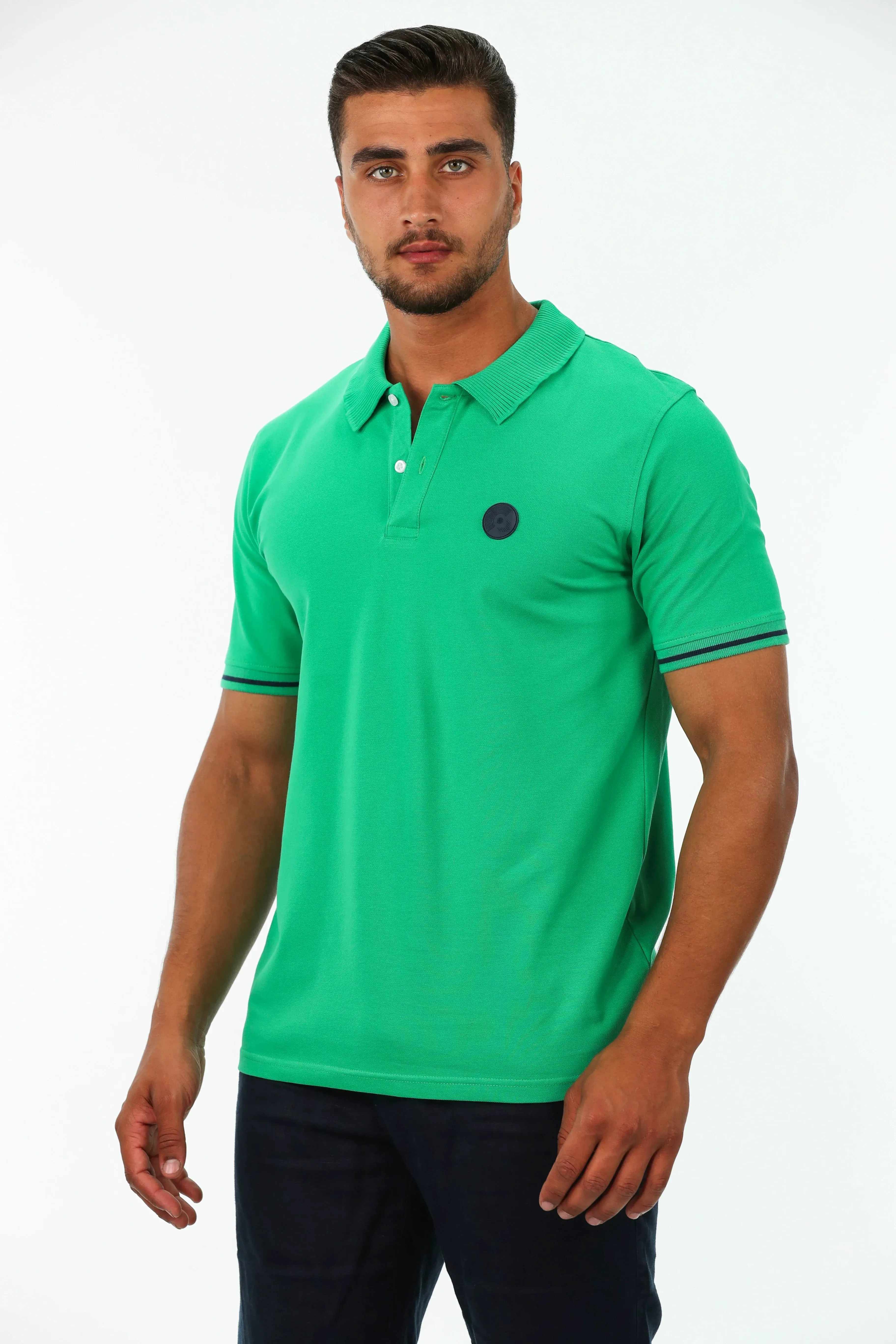 Green Polo With Strip Shoulder Design