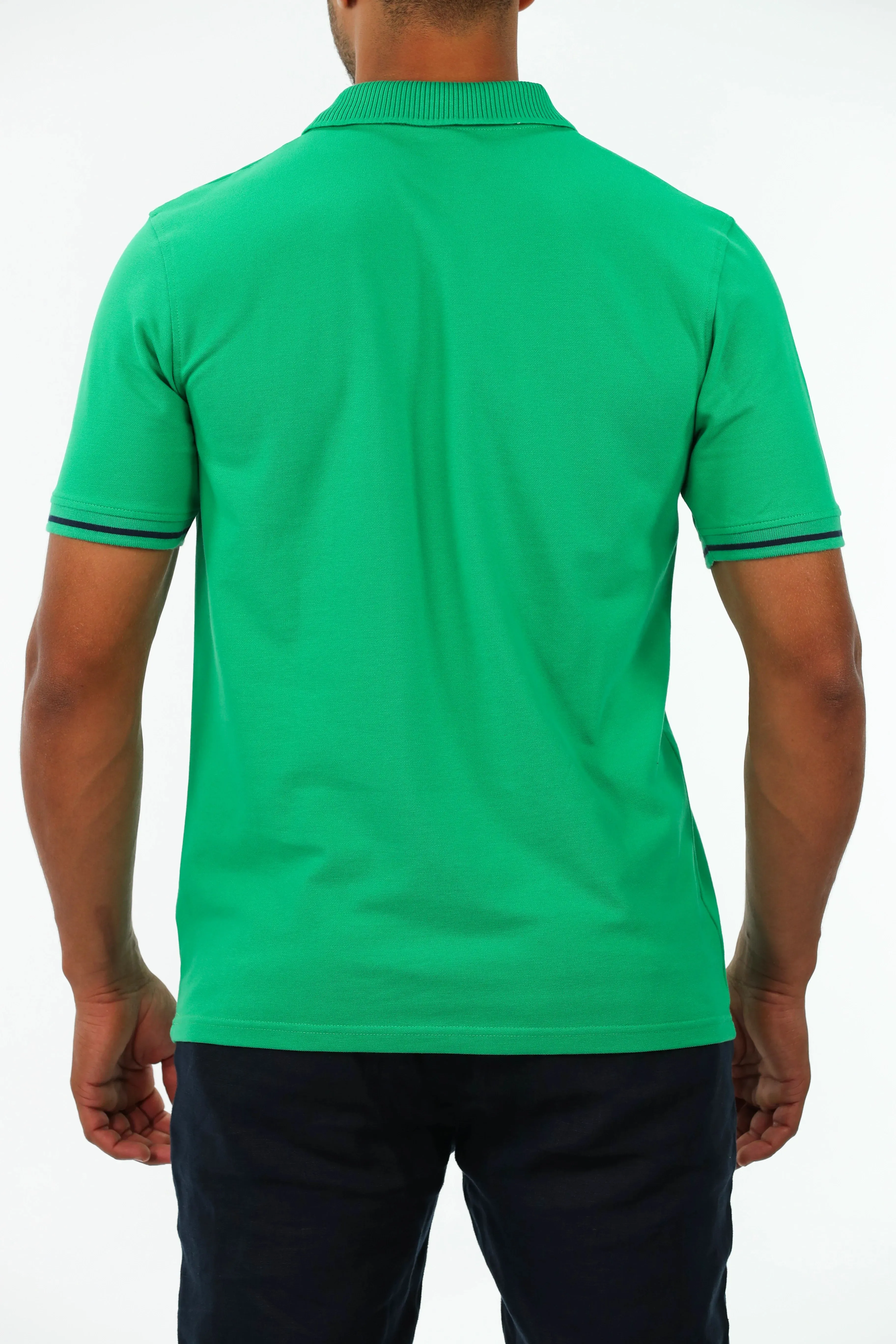 Green Polo With Strip Shoulder Design