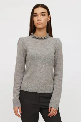 Grey Cashmere Ruffle Collar Sweater