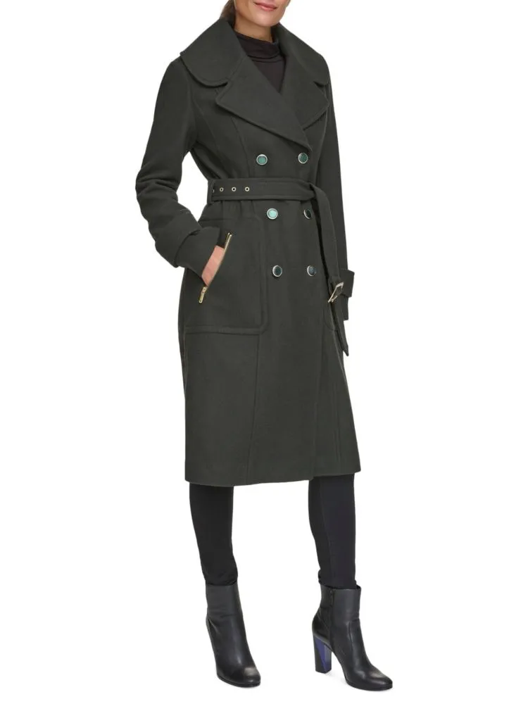 Guess Belted Wool Blend Trench Coat, Black