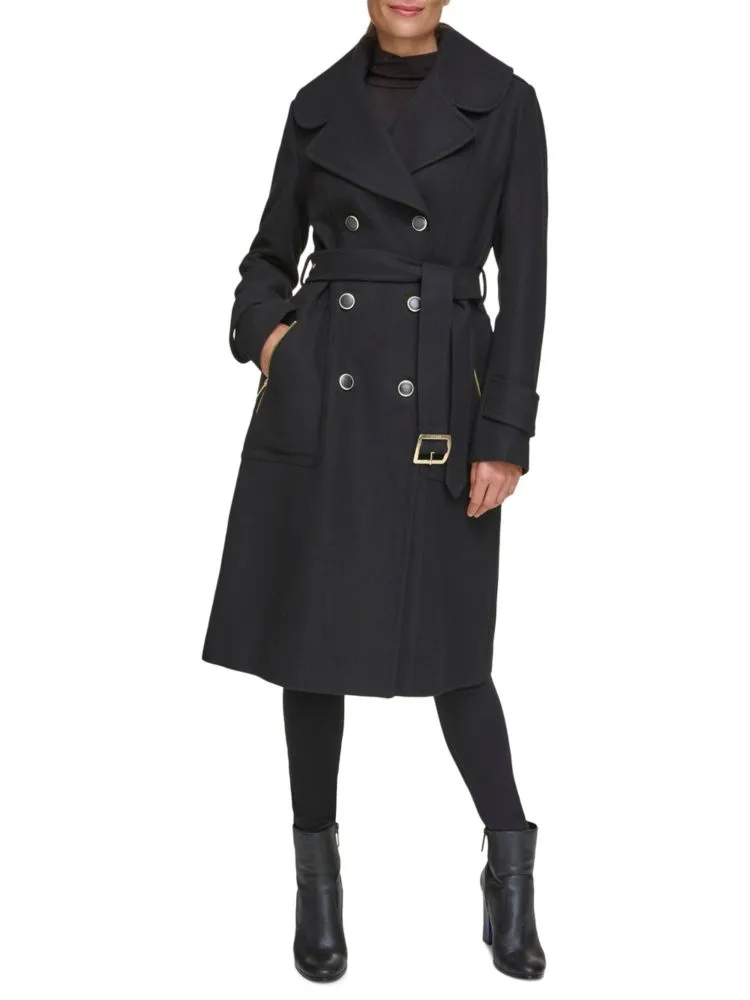 Guess Belted Wool Blend Trench Coat, Black