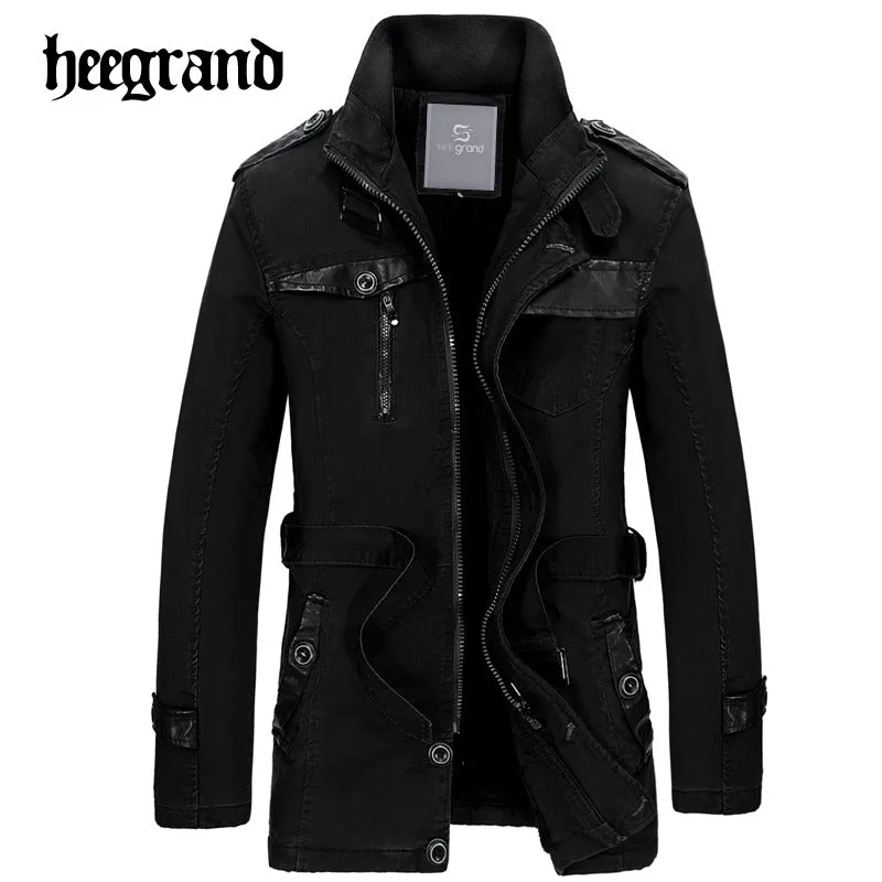 HEE GRAND Long Trench Thick Winter British Slim Overcoat