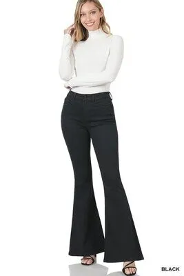 HIGH-RISE FLARE DENIM PANTS - ZENANA