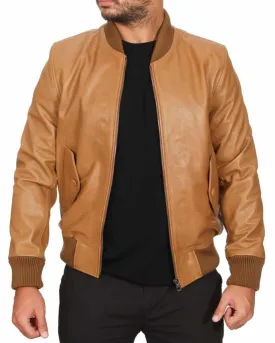 Horizon Tan Leather Bomber Jacket