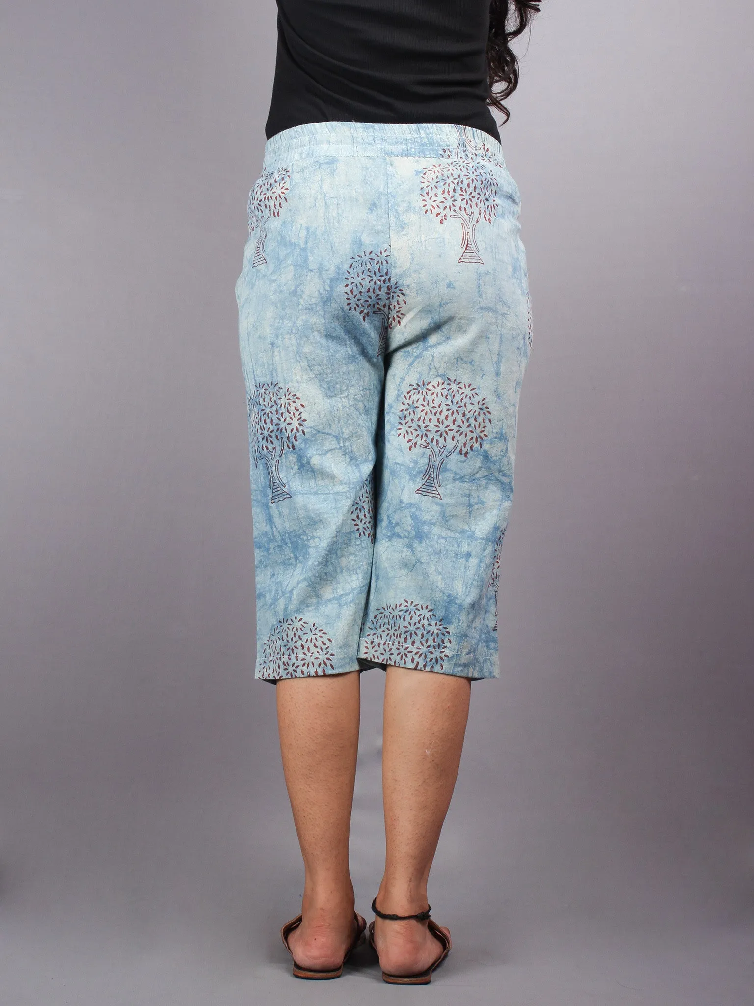 Indigo Hand Block Printed Elasticated Waist Capri - C0267009