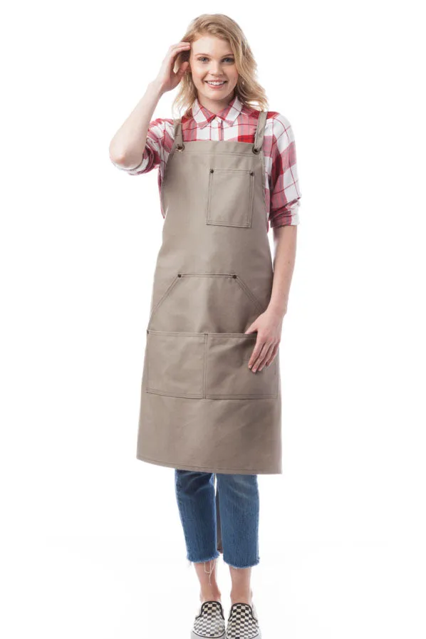 Khaki Woodland Canvas Series Criss Cross Bib Apron