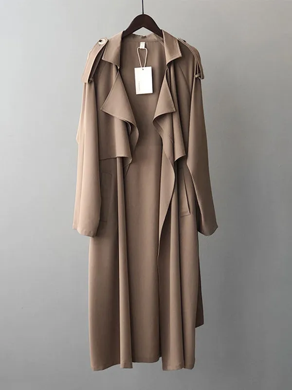 Khaki&Black Vintage Notched Collar Thin Trench Coat