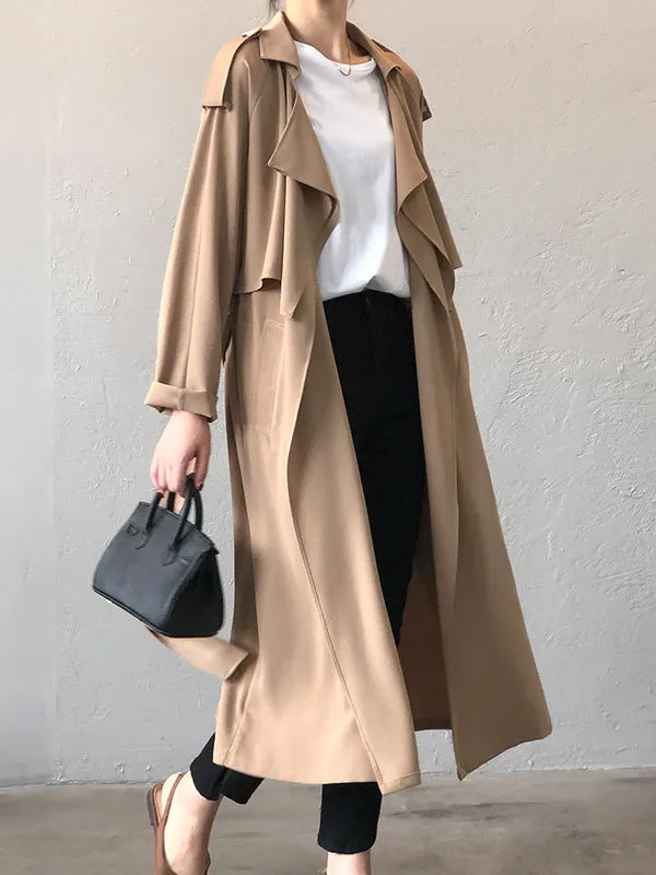 Khaki&Black Vintage Notched Collar Thin Trench Coat