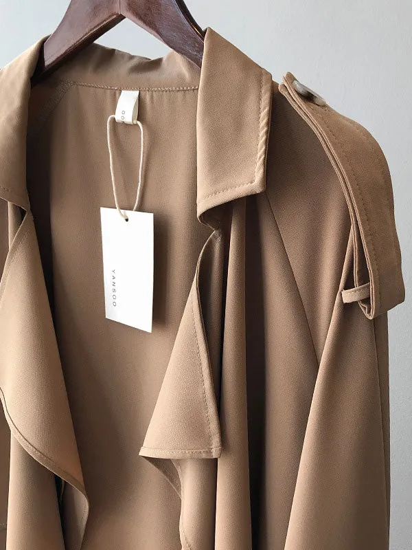 Khaki&Black Vintage Notched Collar Thin Trench Coat