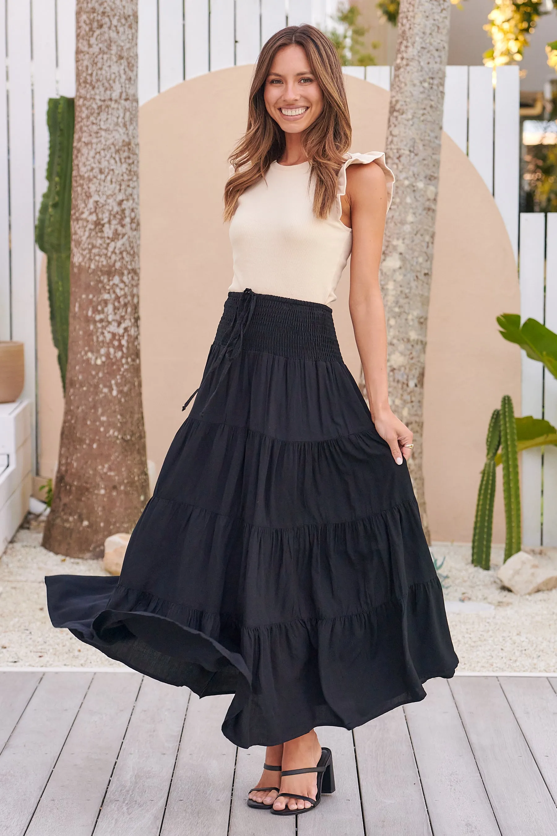 Kinsley Black Tiered Maxi Skirt