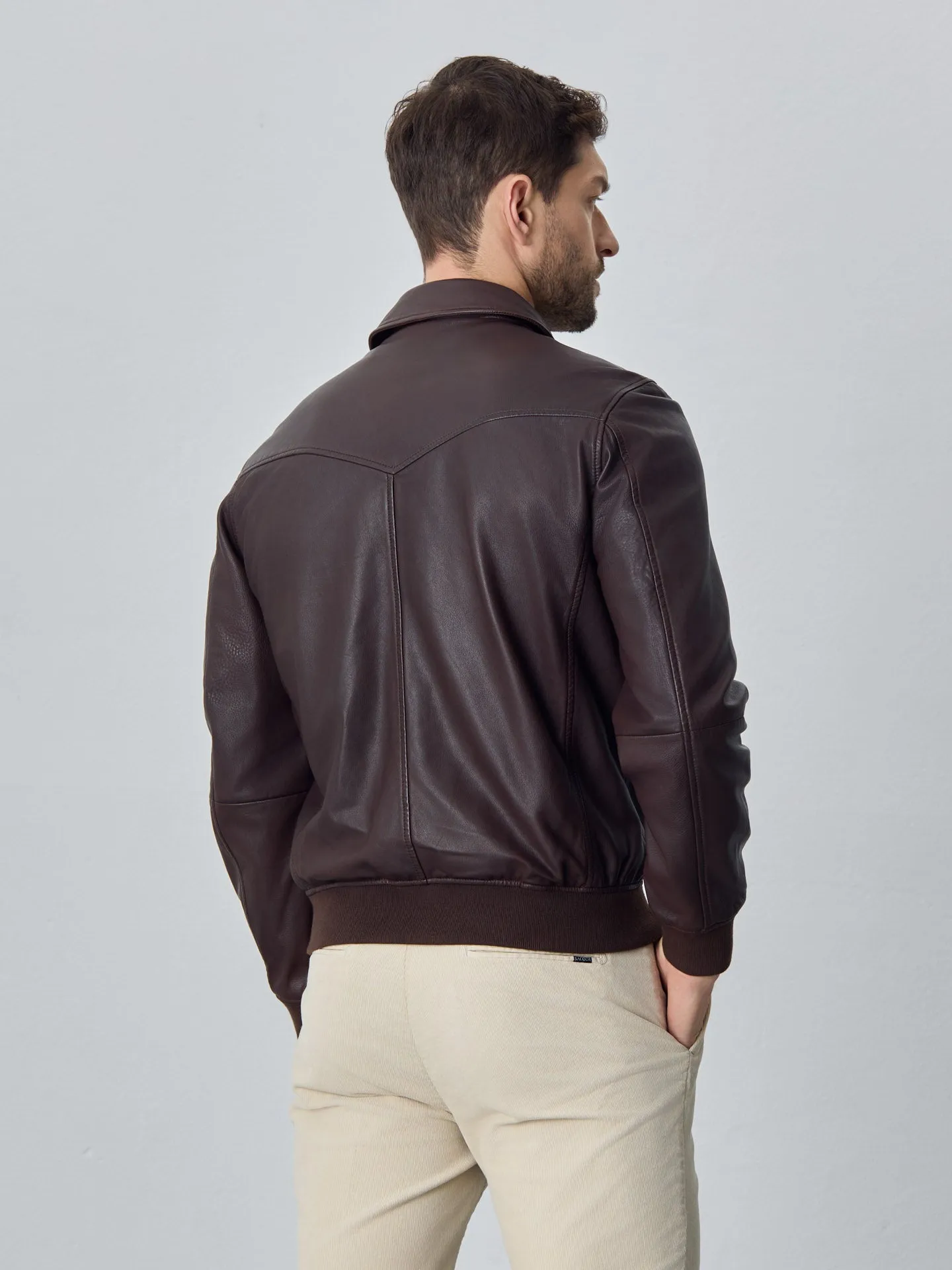 Leather bomber jacket