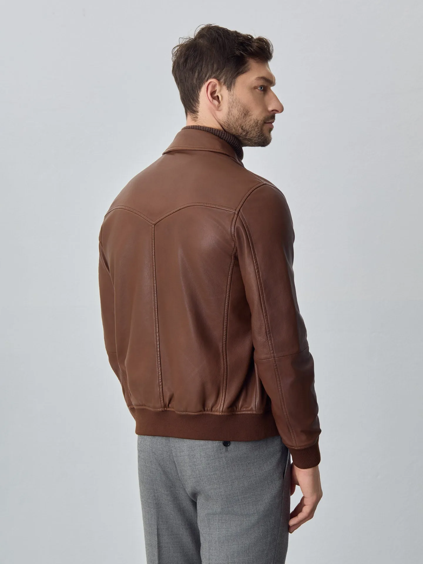 Leather bomber jacket