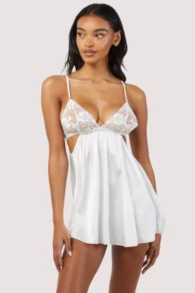 Lola White Satin Babydoll and Thong Set