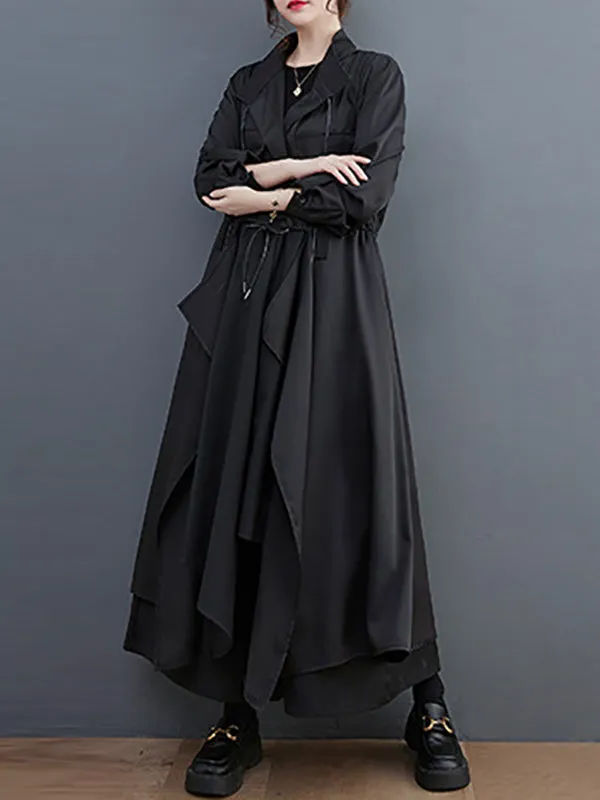 Loose Long Sleeves Drawstring Split-Joint Lapel Trench Coats