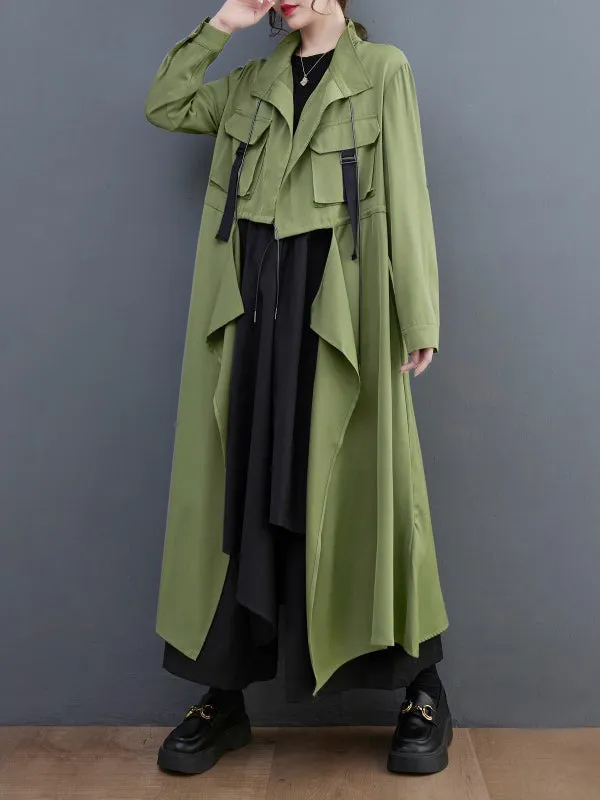 Loose Long Sleeves Drawstring Split-Joint Lapel Trench Coats