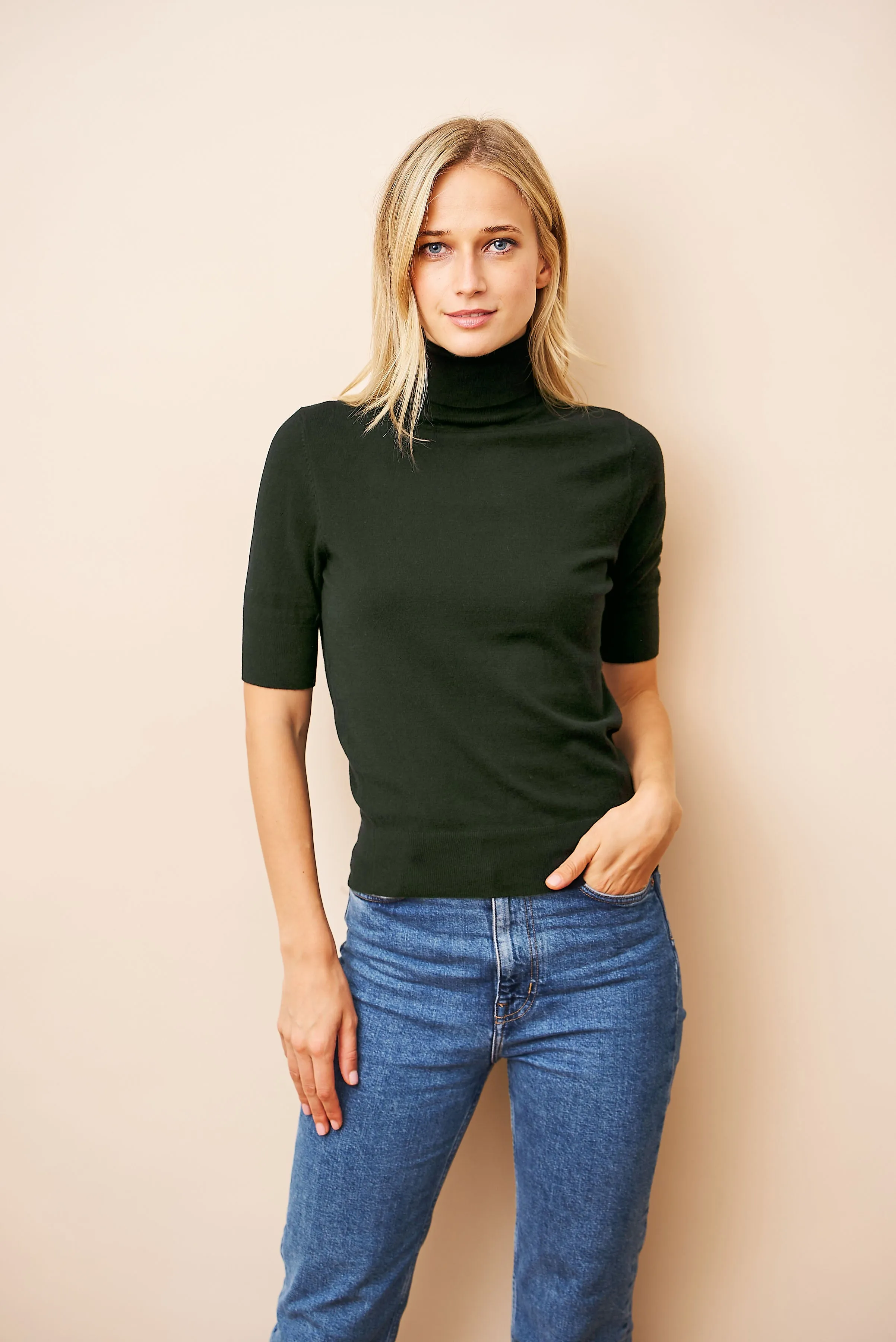 Majestic Soft Touch Elbow Sleeve Turtleneck in Forest