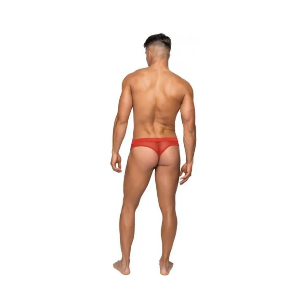 Male Power Hose Mesh Thong Red L/XL