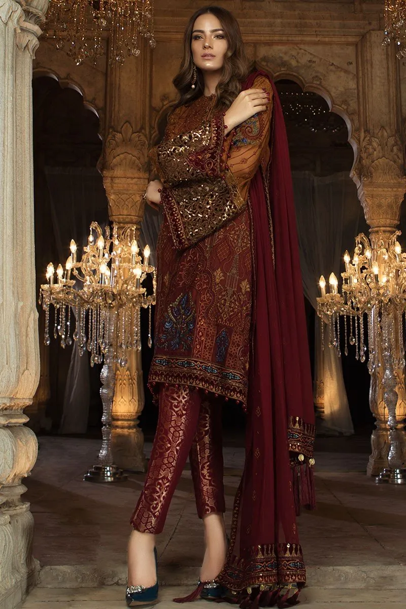 MARIA.B MBROIDERED Eid Collection 2018 Vol. 2 – Rust & Maroon (BD-1407)