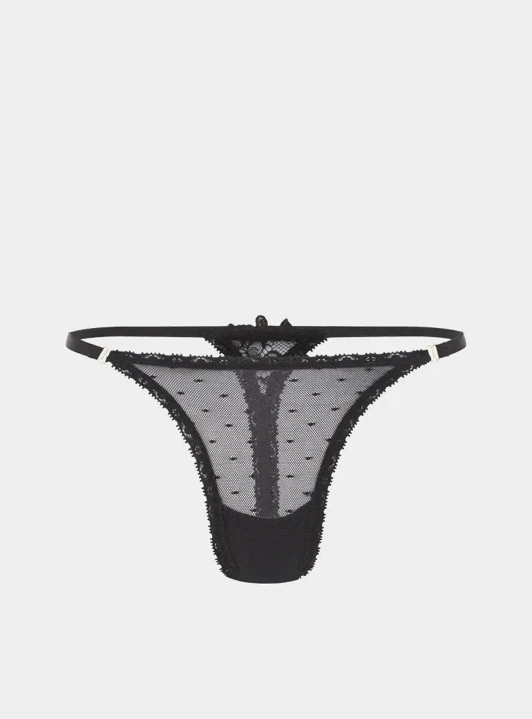 Matsu Recycled-Lace Low-Rise Thong - Volcanic Black