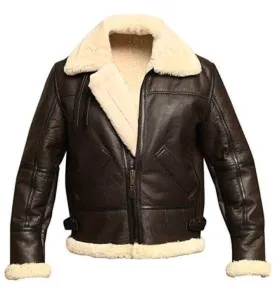 Men's B3 RAF Aviator Bomber Jacket -Real Sheep Shearling, Warm Winter Coat