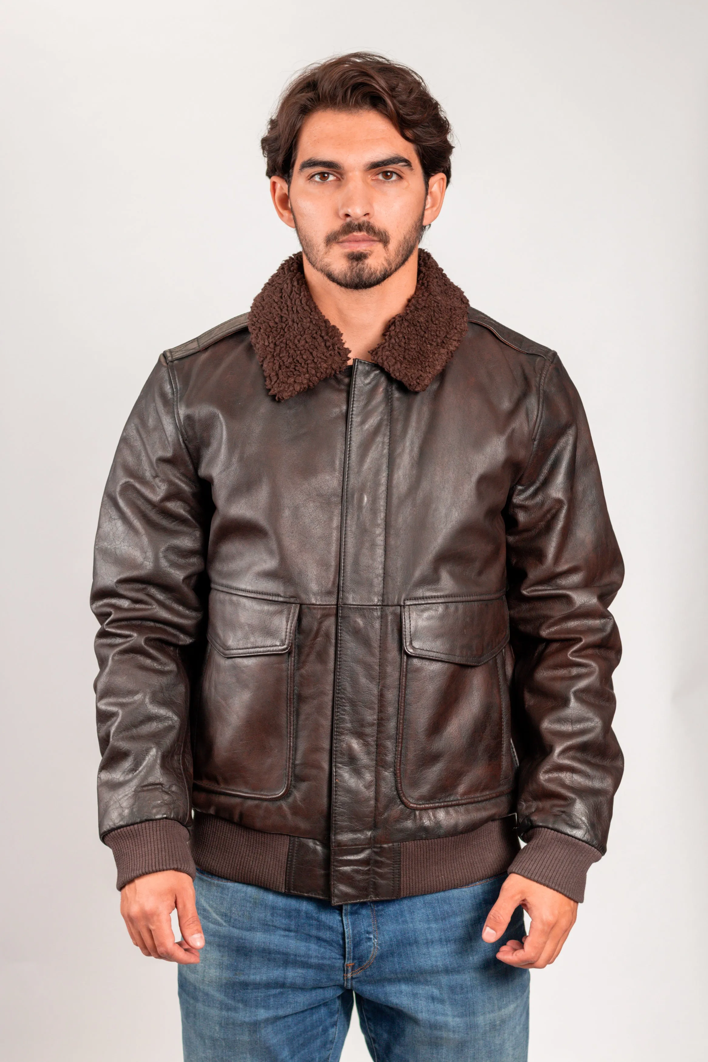 Men's Bomber Leather Jacket Brown (POS)