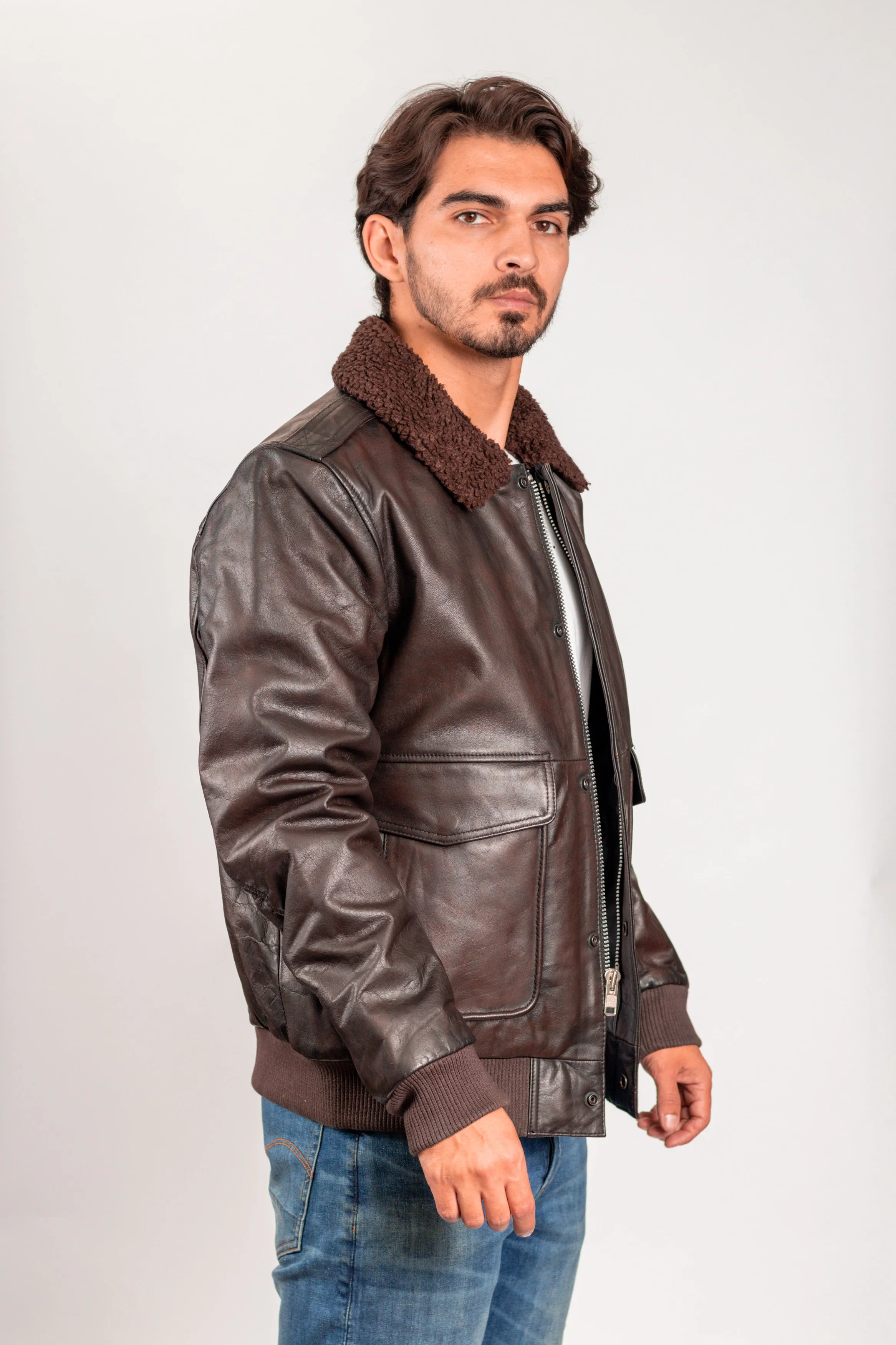 Men's Bomber Leather Jacket Brown (POS)