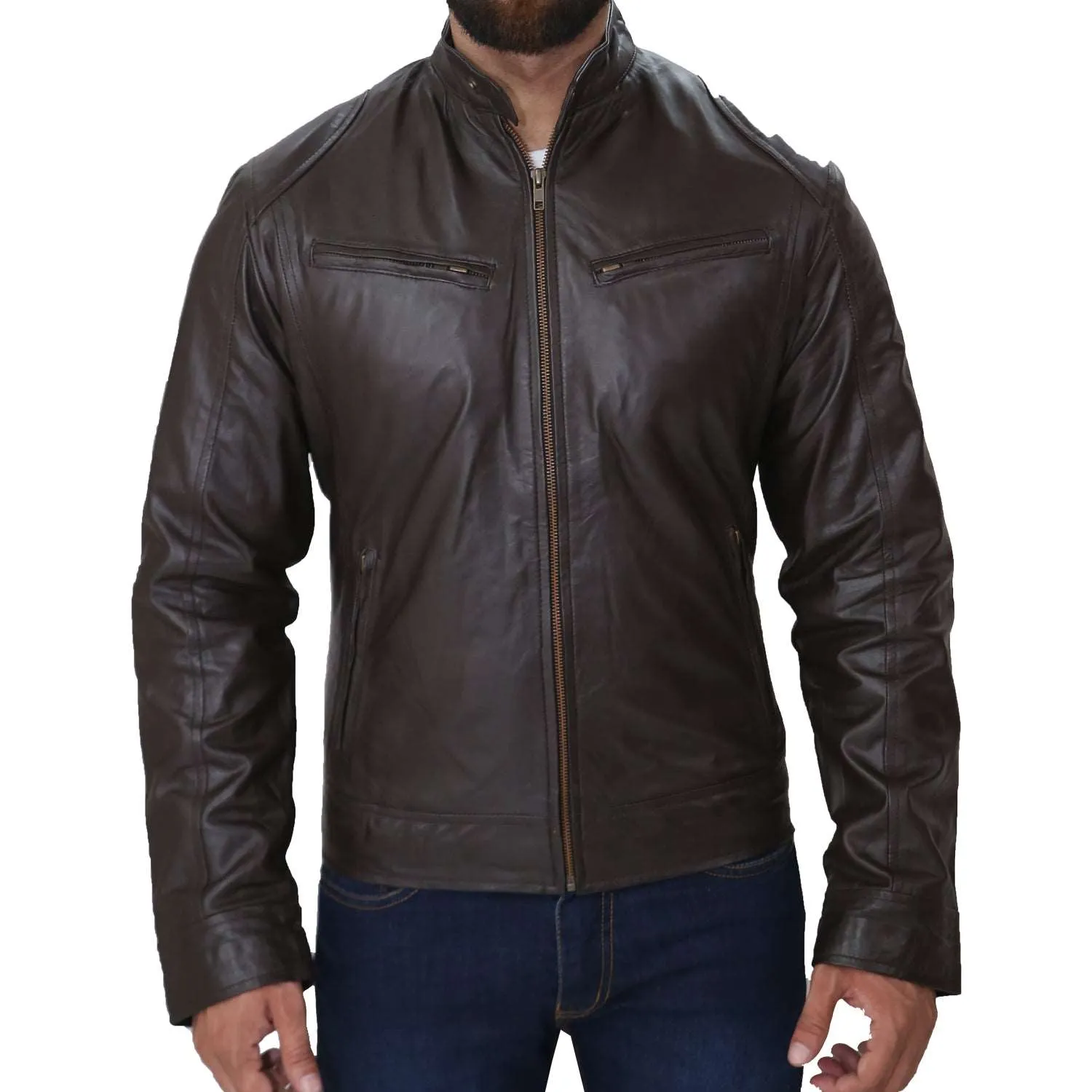 Men's Cafe Racer Biker Sheepskin Leather Jacket