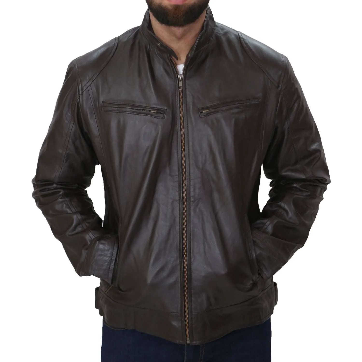 Men's Cafe Racer Biker Sheepskin Leather Jacket