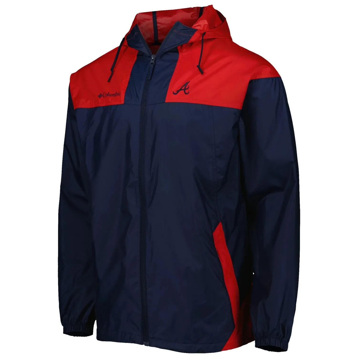 Men's Columbia Navy/Red Atlanta Braves Omni-Shade Flash Forward Challenger Full-Zip Windbreaker