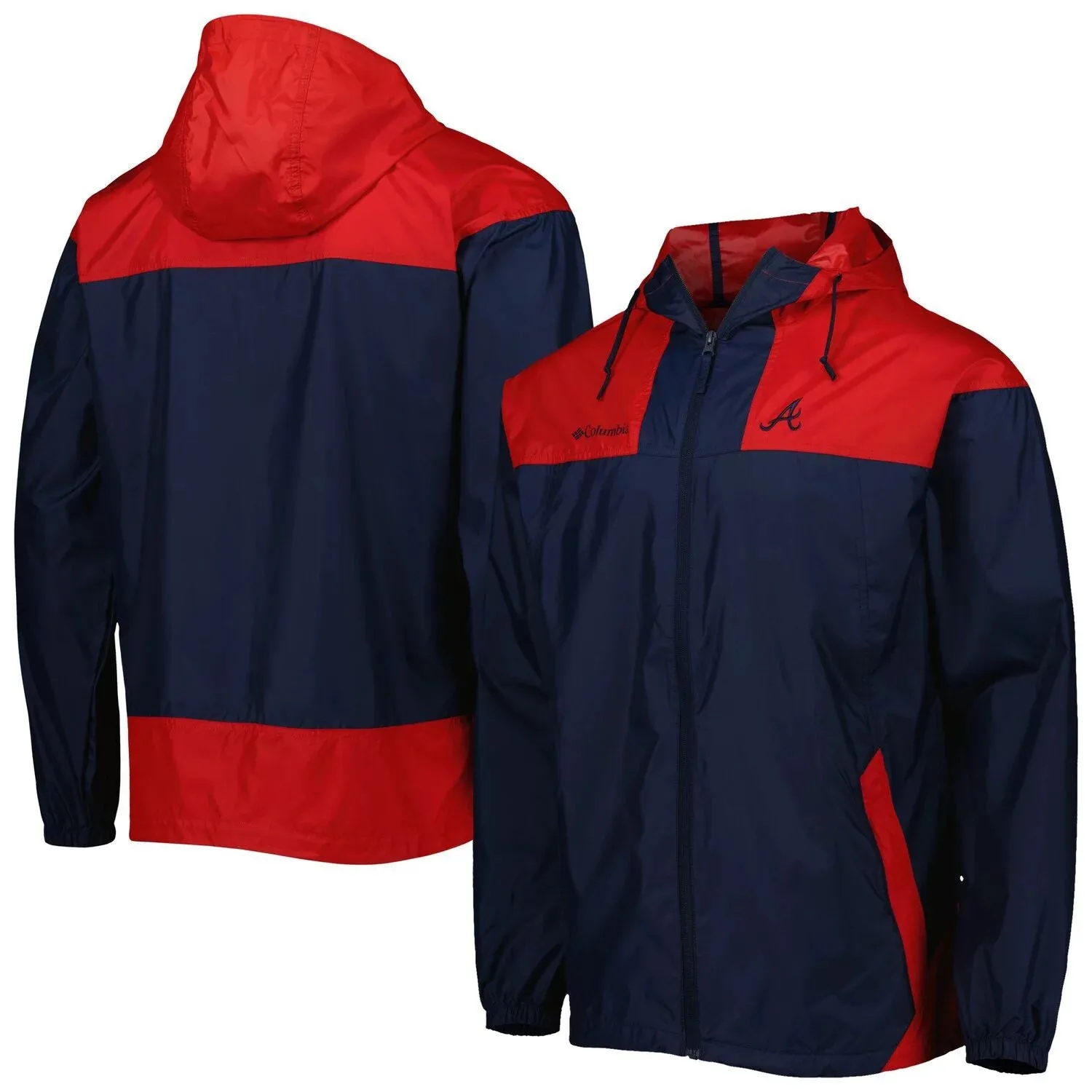 Men's Columbia Navy/Red Atlanta Braves Omni-Shade Flash Forward Challenger Full-Zip Windbreaker