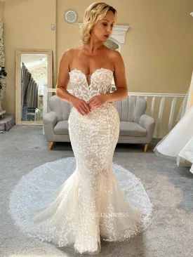 Mermaid Applique Lace Cheap Boho Wedding Dresses Bridal Dresses EWR907