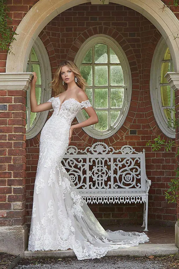 Mermaid Off The Shoulder Lace Wedding Dress Backless Bridal Gown