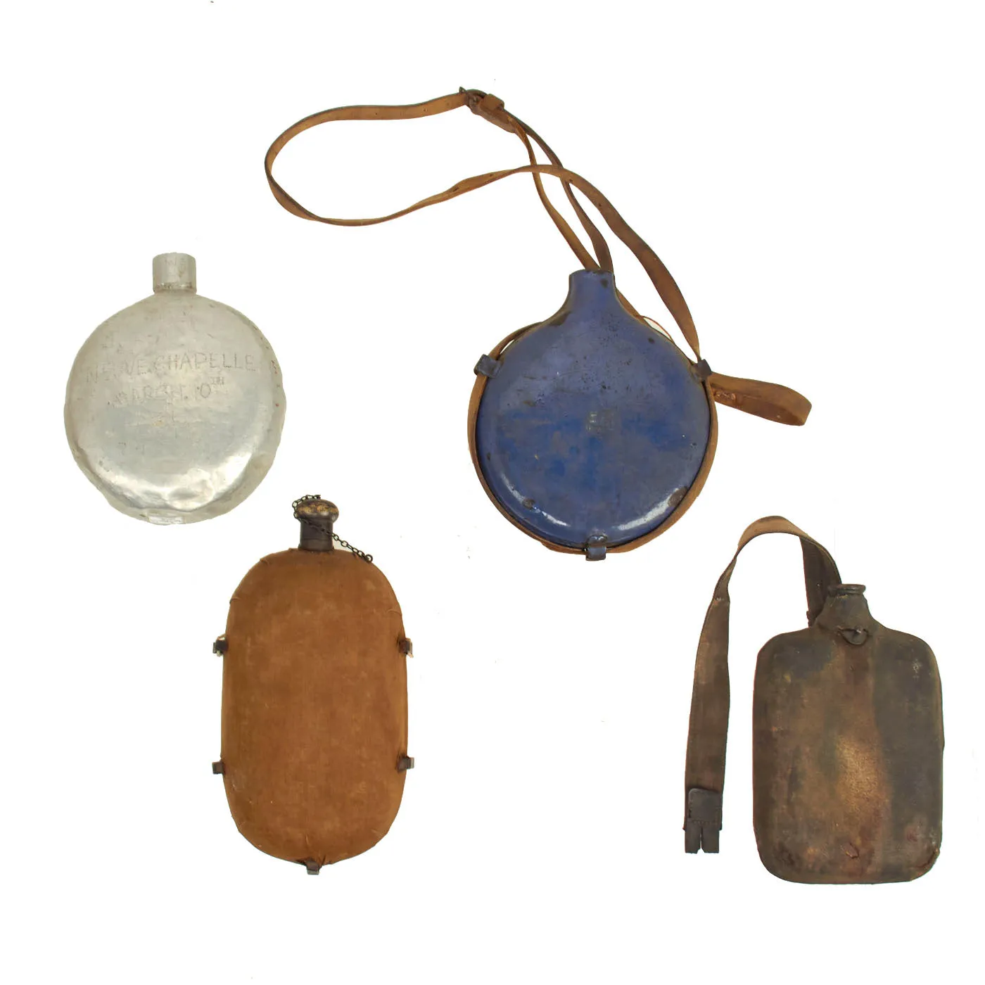 Miscellaneous Original Canteen Lot: British Boer War, WWI Italian, WWI Belgian, Boer War/WWI British Officer’s Private Purchase Canteen- 4 Items