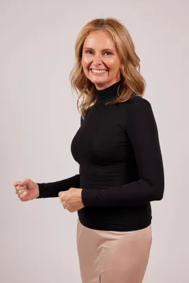 Modal Long Sleeve Polo Neck Top Black