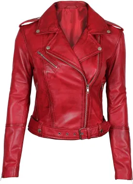 Negan Biker Women's Red Leather Jacket