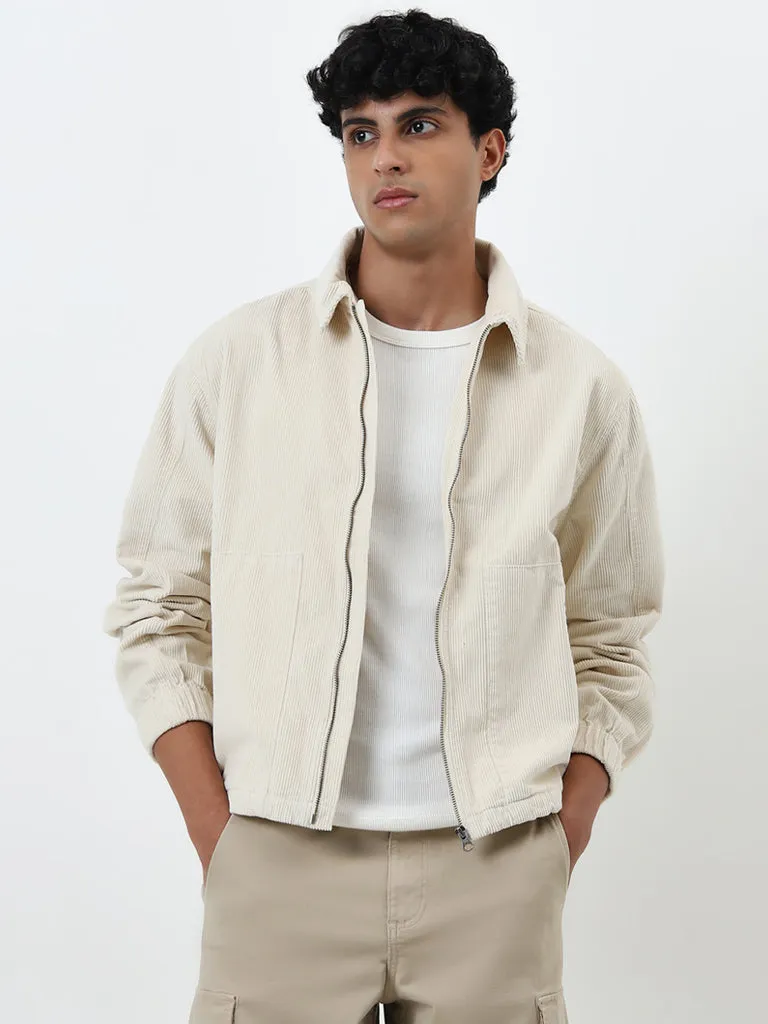 Nuon Off-White Relaxed-Fit Corduroy Cotton Jacket