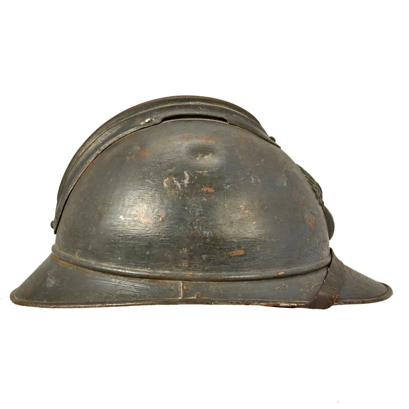 Original French WWI Early Issue Model 1915 Adrian Helmet in Horizon Blue with RF Badge - Complete