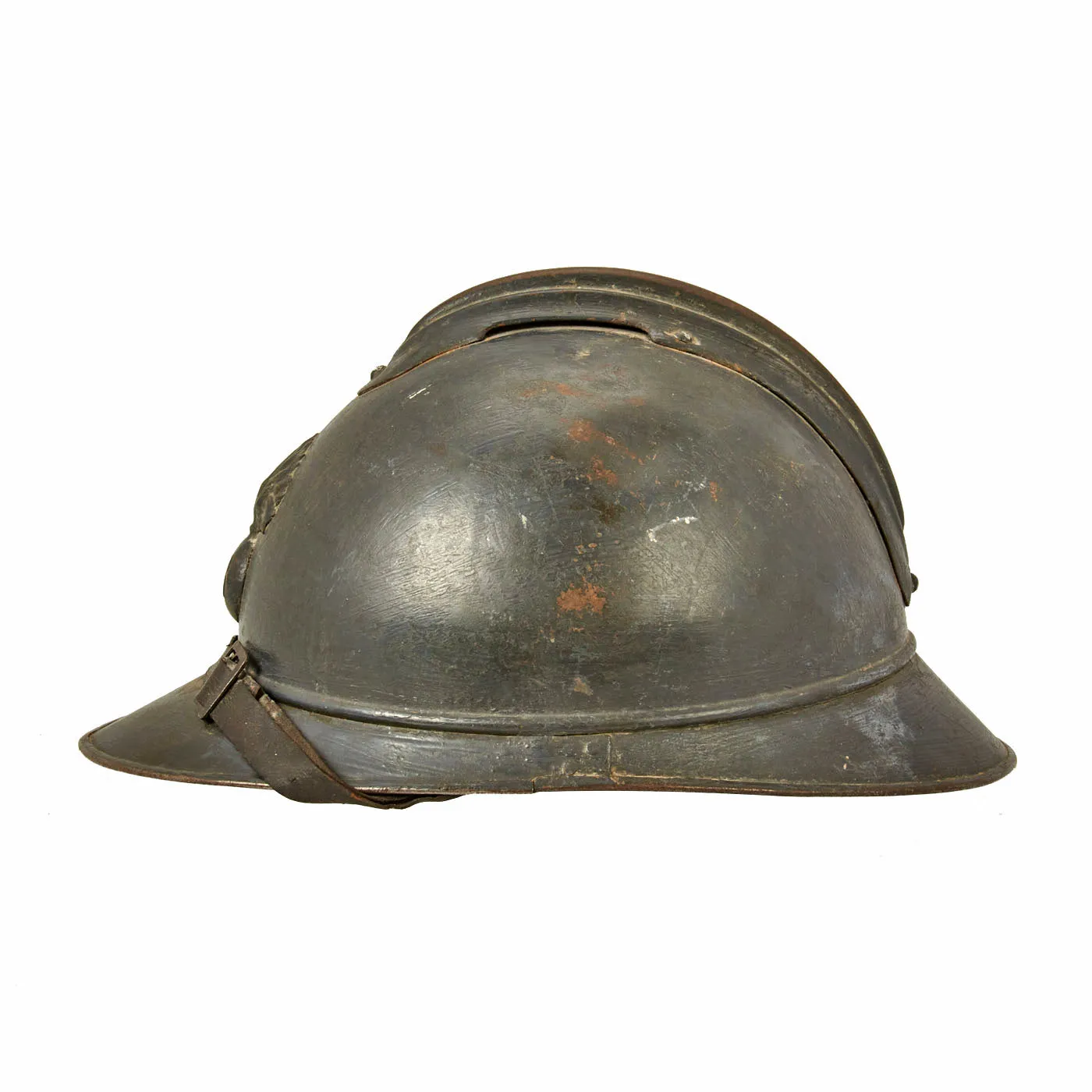 Original French WWI Early Issue Model 1915 Adrian Helmet in Horizon Blue with RF Badge - Complete