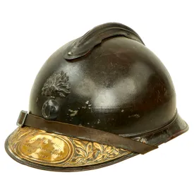 Original French WWI Issue Model 1915 Adrian Helmet in Horizon Blue with RF Badge With Soldat De La Grande Guerre Plaque - Complete