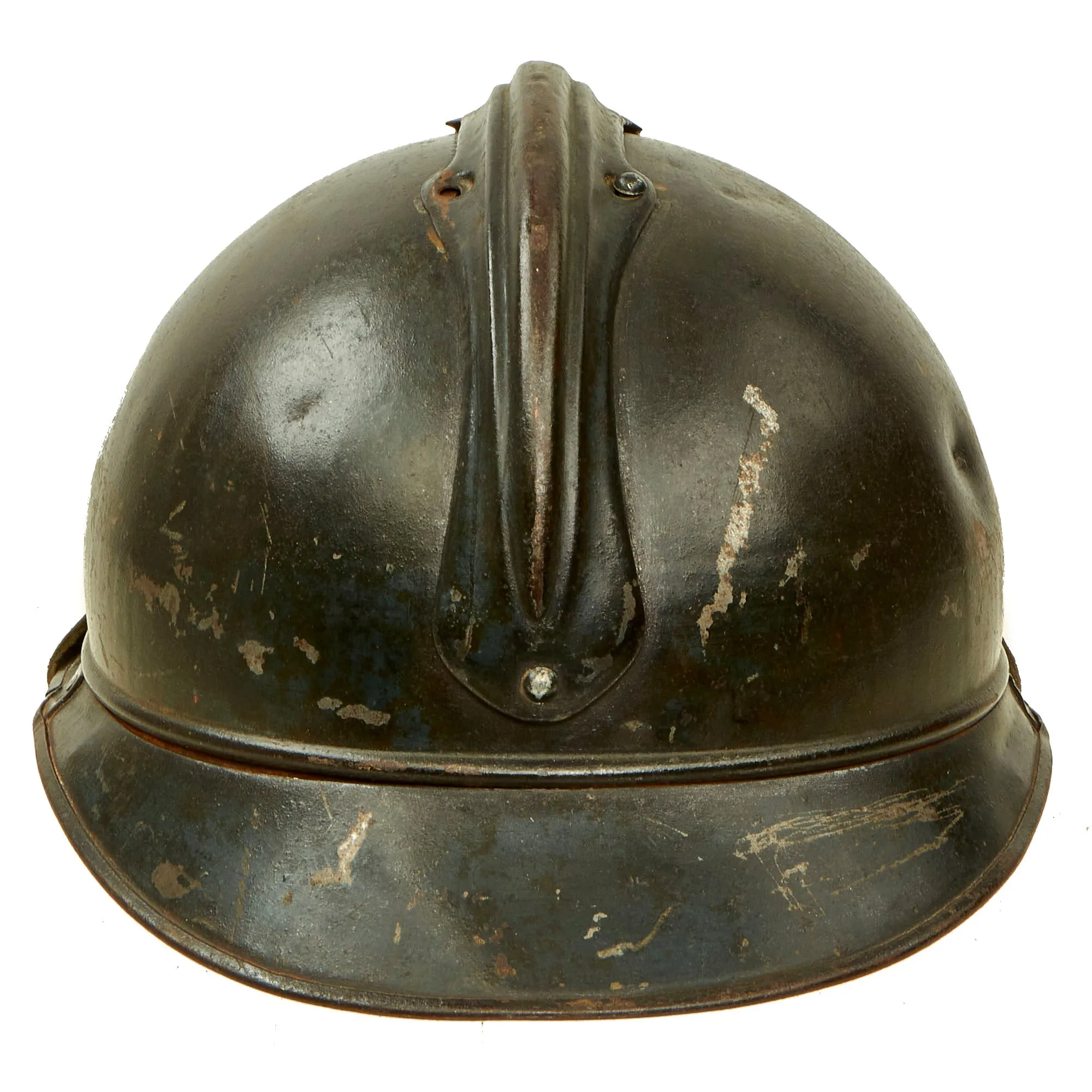 Original French WWI Issue Model 1915 Adrian Helmet in Horizon Blue with RF Badge With Soldat De La Grande Guerre Plaque - Complete